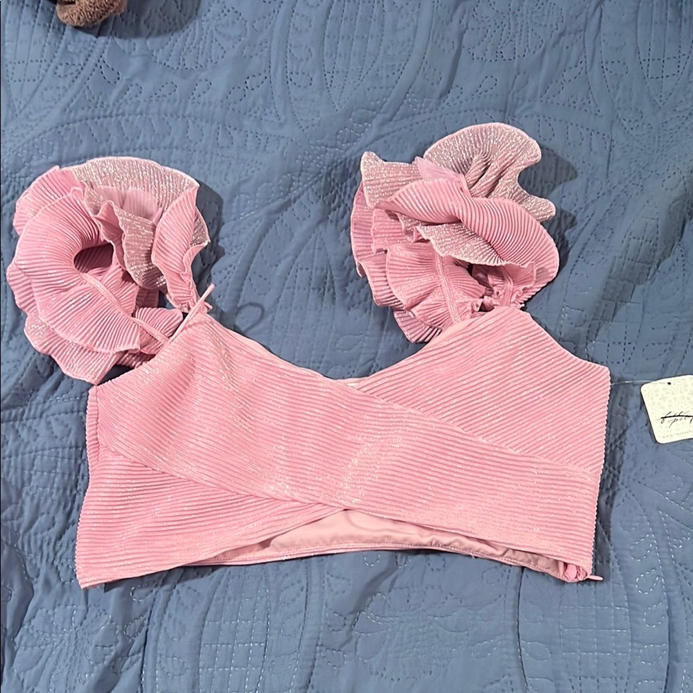 Free people Pink Ruffled Crop Top